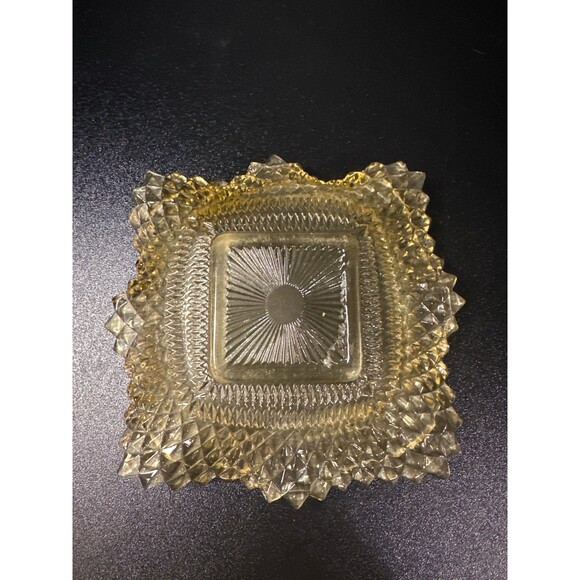 Antique EAPG Amber Daisy & Button Square Candy Nut Dish 6.75" Pressed Glass - Picture 6 of 8